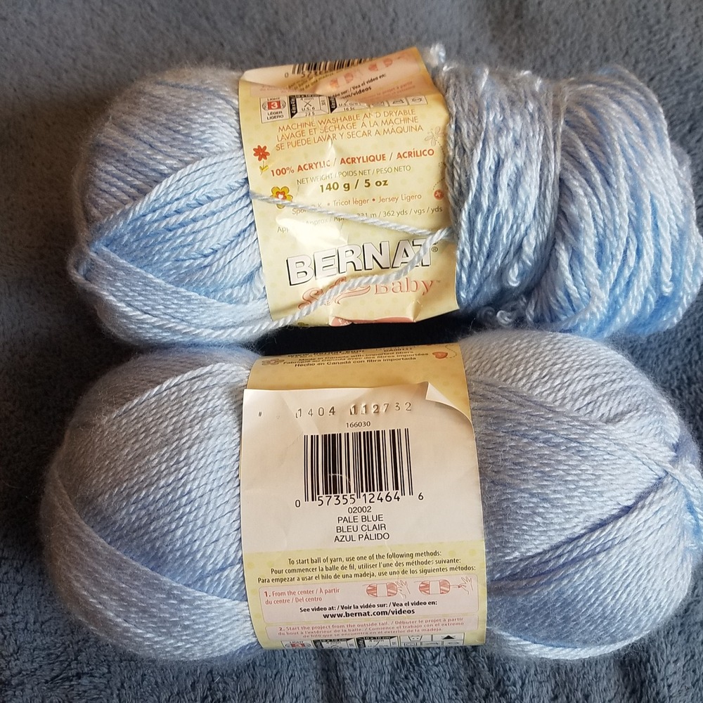 Vintage Bernat Softee Baby Yarn 2Skeins Pale Blue Light 3 Sport 5oz 100% Acrylic